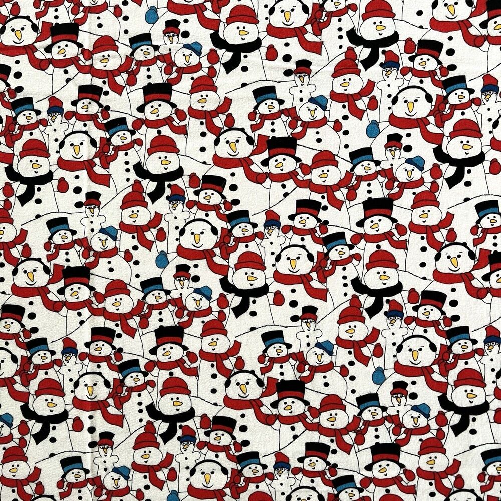 1 yd Marching Snowmen F2346 Laurie Godin Northcott Cotton Flannel Fabric Red BTY